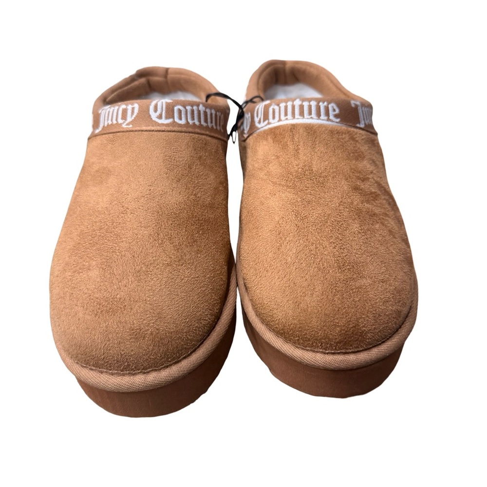 Juicy Couture JC-ONEY Tan Suede Platform Clog Slippers Faux Fur Lined Sz 6 - Picture 6 of 14